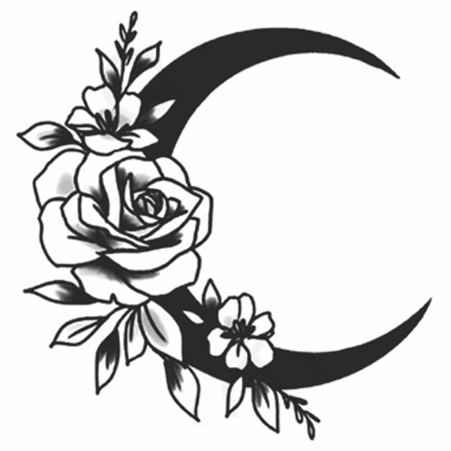 Flower Tangled Moon Tattoo